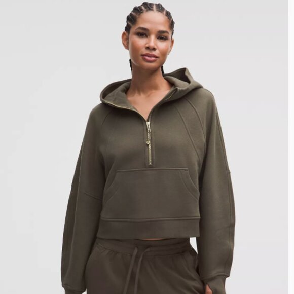 NWT LULULEMON SCUBA OVERSIZED HALF-ZIP HOODIE Olive Brown/Gold  M/L - Picture 3 of 4